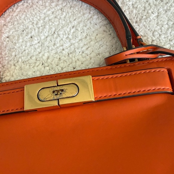 Tory Burch Lee Radziwill Petite Bag Orange Italian Leather Gold Hardware Handle - Picture 9 of 16